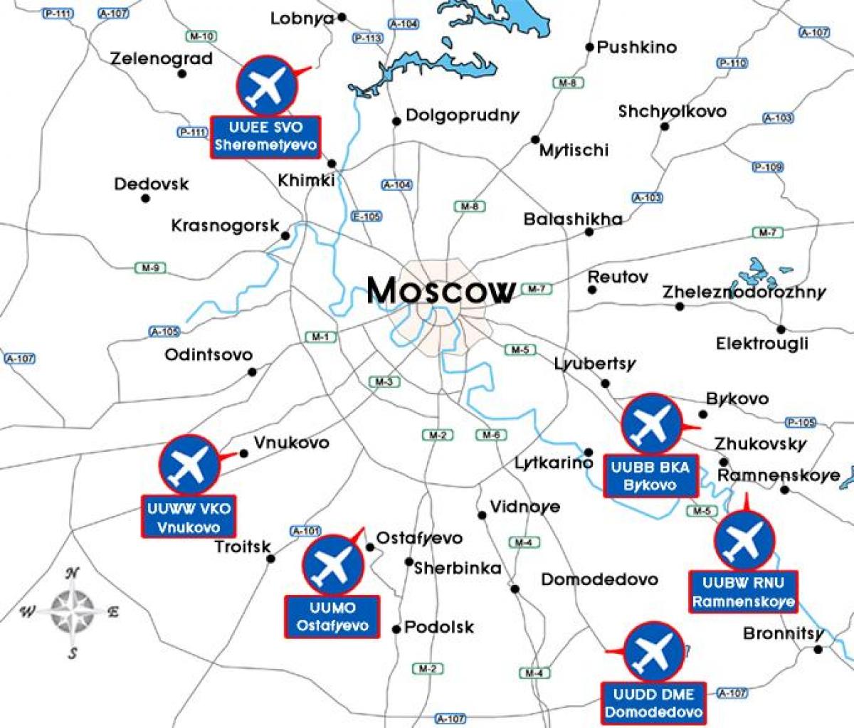 mapa de Moscovo aeroportos