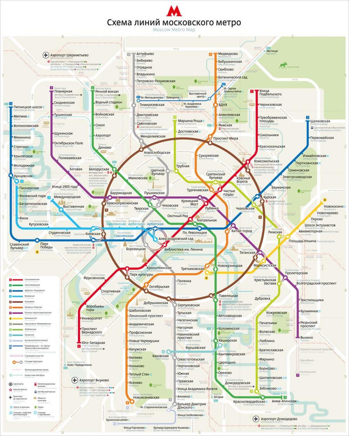 mapa do metrô de Moscou inglês e russo