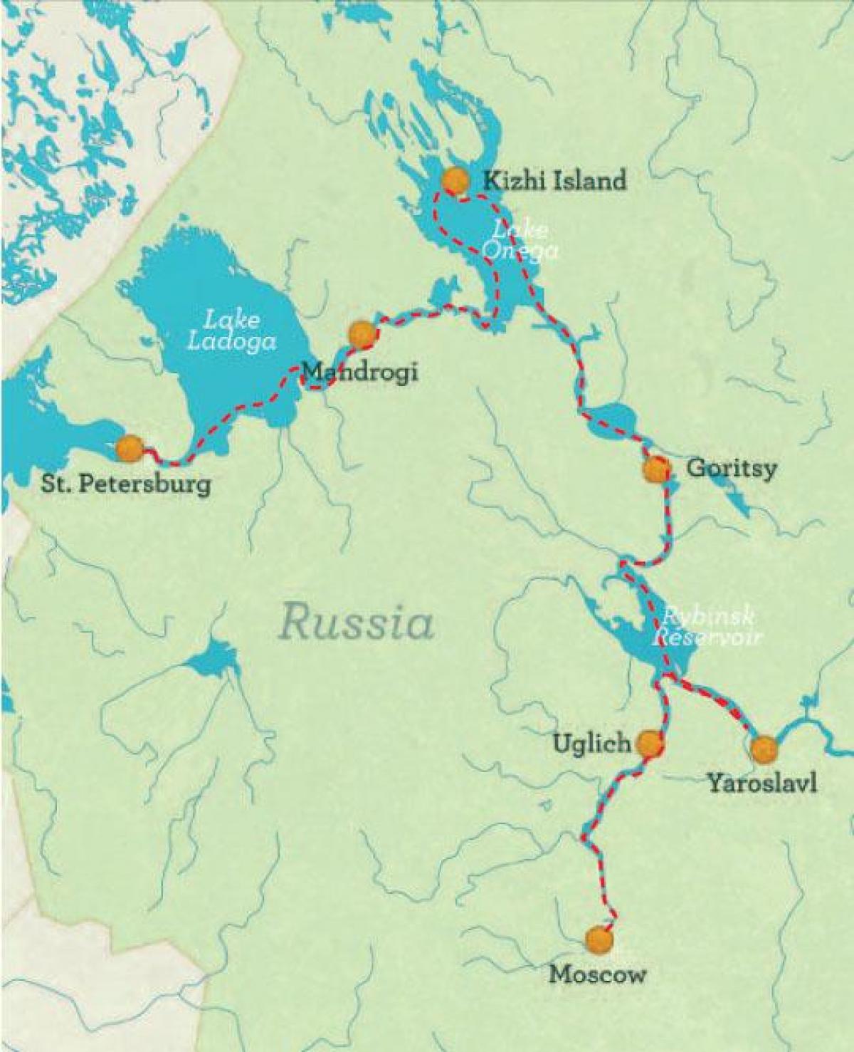 mapa de são Petersburgo para Moscou cruzeiro