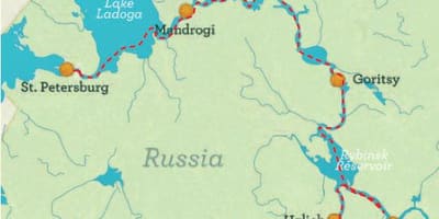 Mapa de são Petersburgo para Moscou cruzeiro